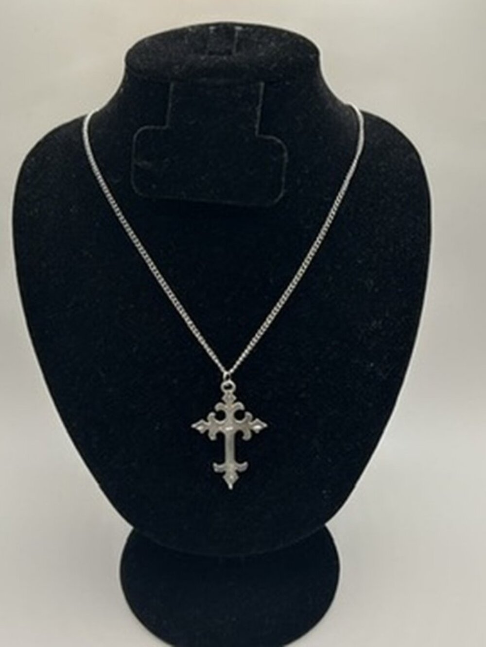 Goth Emo Real Silver Cross Pendant Chain Plated Stainless Steel Streetwear